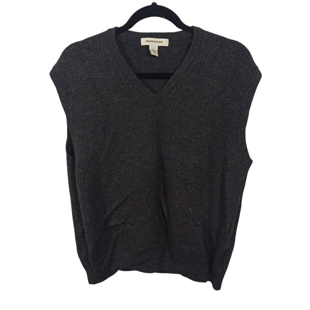 Pronto Uomo Sweater Vest Mens Merino Wool V Neck Large Classic Preppy Golf